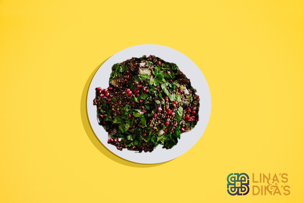 Lentil and Roasted Eggplant Salad with Sesame Yogurt Dressing / سلطة العدس والباذنجان المحمص مع صلصة الزبادي بالسمسم