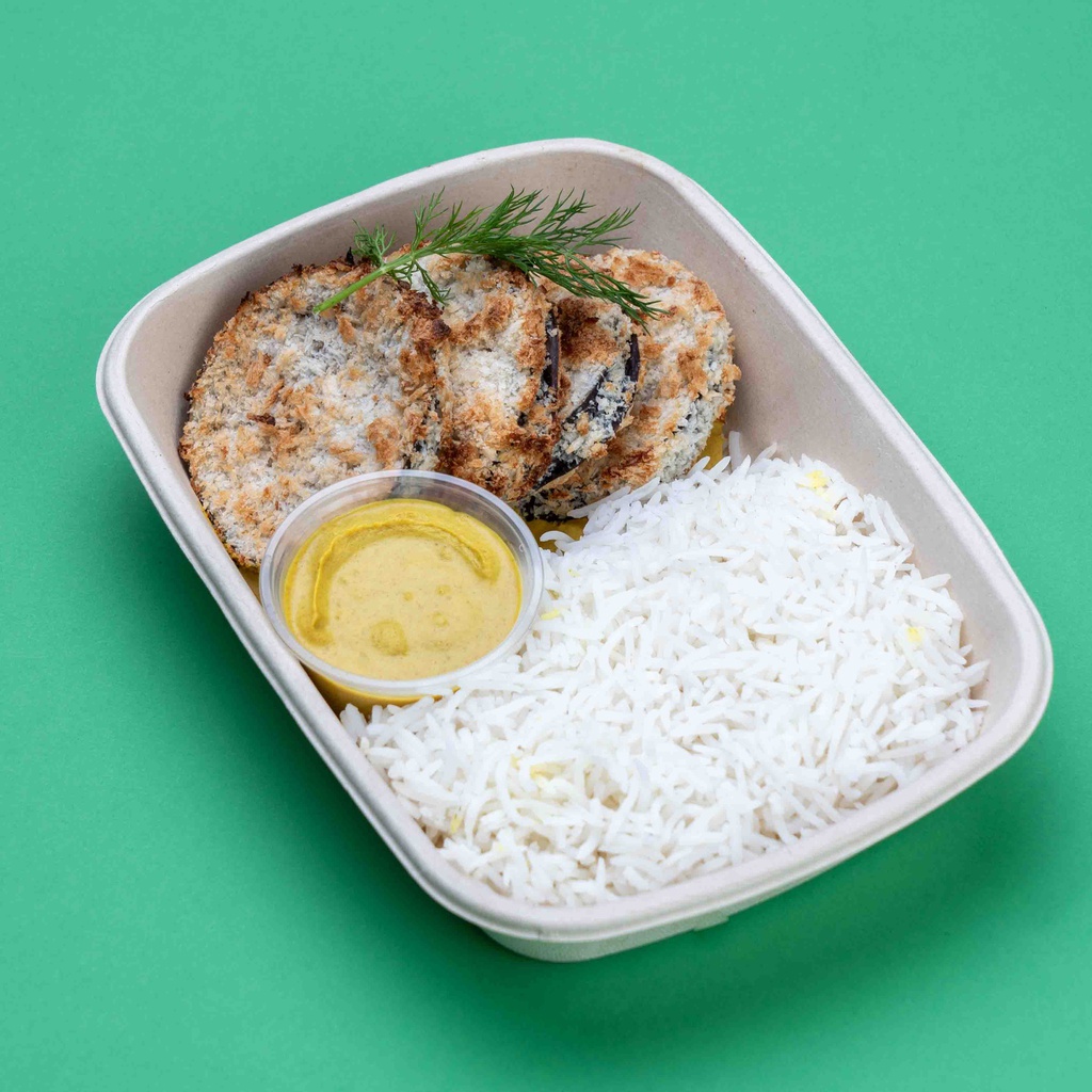 كاتسو باذنجان مع الأرز الابيض
