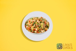 [NMN222262 - 1] Shrimps with Peas &amp; Carrot Rice and Pink Sauce/ روبيان مع أرز الخضار (البازلاء والجزر) وصوص أرموريكين