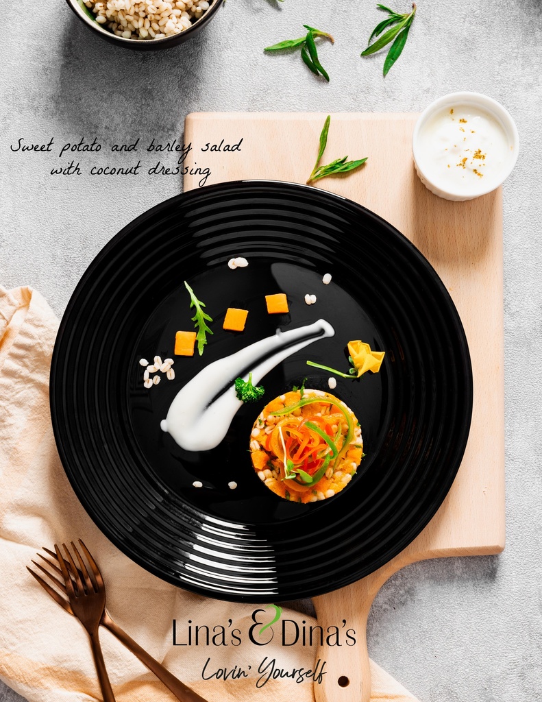 سلطة البطاطا الحلوة و الشعير بصوص جوز الهند