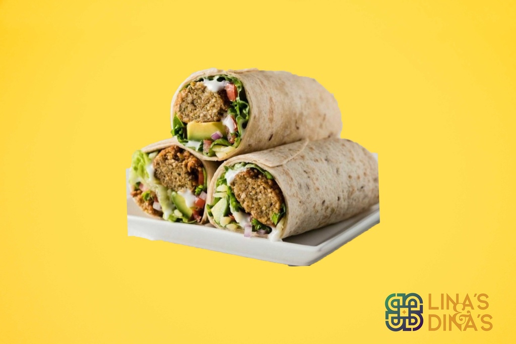 Crumbed falafel saj roll with tahini  / رول الصاج الفلافل مع صوص الطحينة (Vegan)