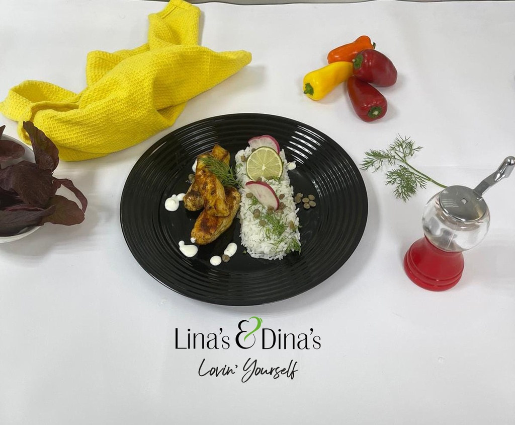 سمك عربي متبل مع أرز شبت وعدس